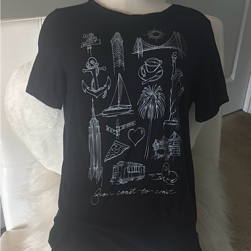 Black Graphic Tee with White Illustrations